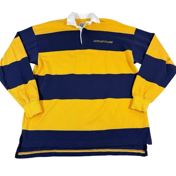 Dehen Other - Vtg Dehen Ladycliff College Rugby Polo Shirt Mens LG Colorblock LS Yellow Navy